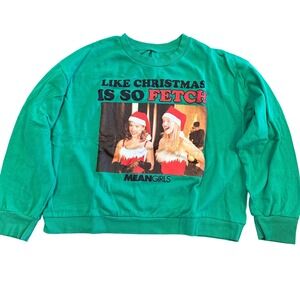 Mean‎ Girls Xmas Sweatshirt Top "Like Christmas Is So Fetch" Green Graphic Print